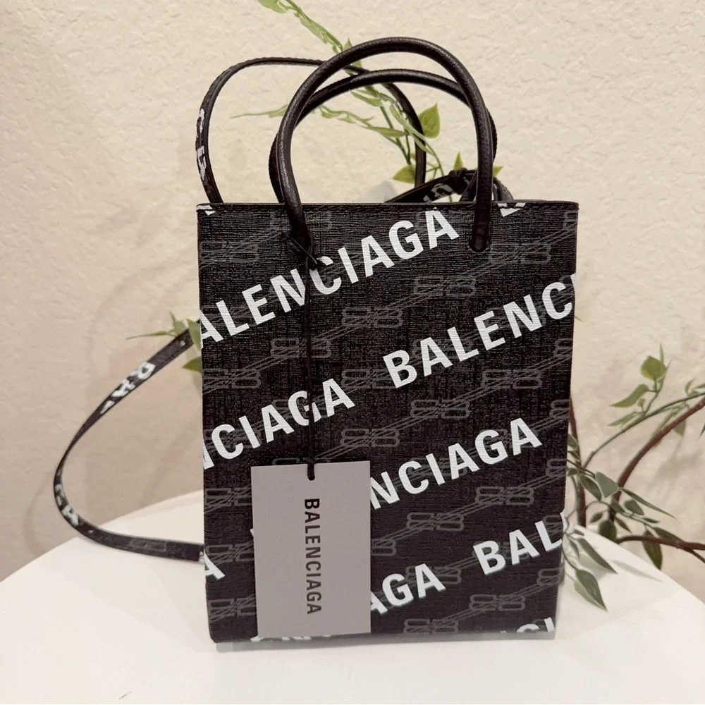 Balenciaga Large Shopping Bag BB Monogram Coated Canvas and Allover Logo NWT